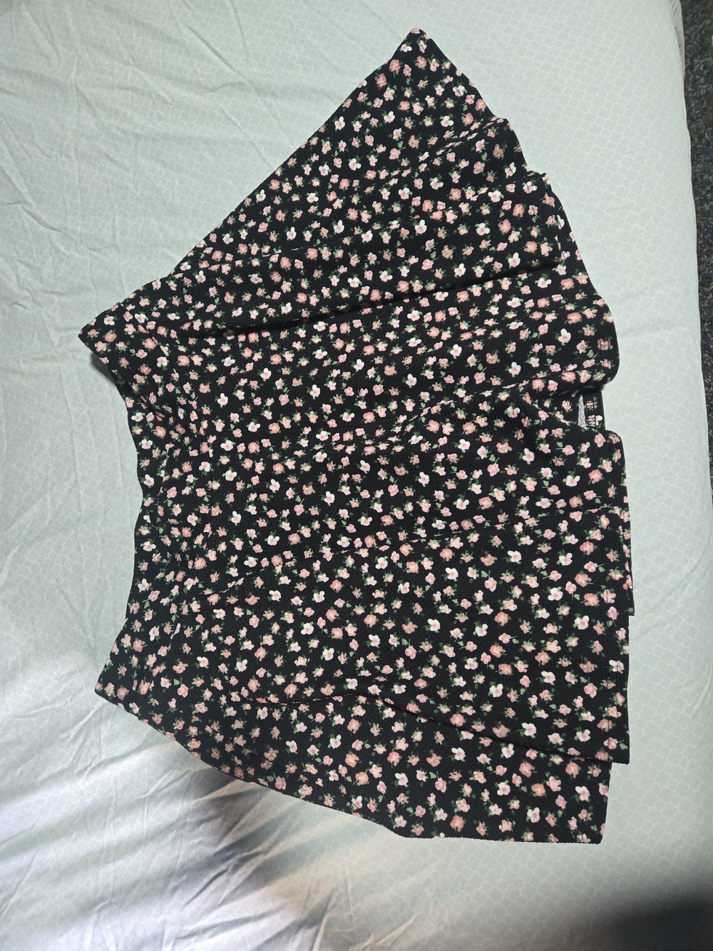 Floral Black and Pink Tiered Mini Skirt
